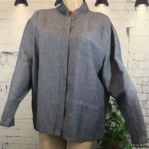 Eileen Fisher Slate Gray Linen-Blend Button-Front Top